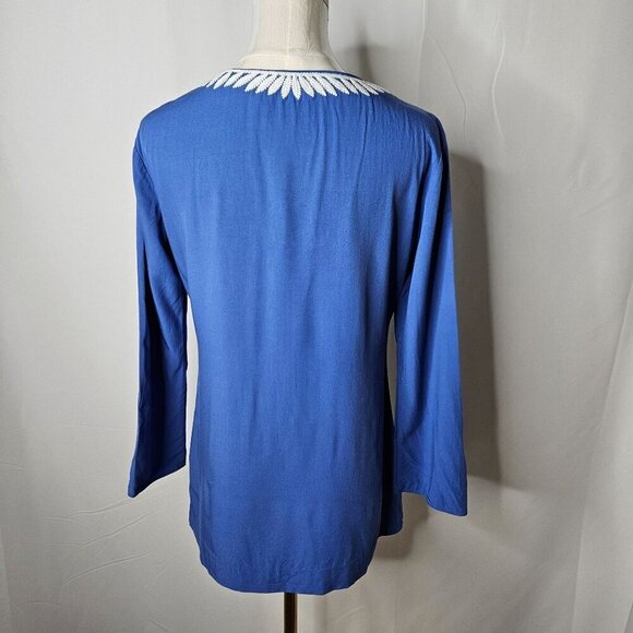 Lilly Pulitzer XS Charlotte Tunic Top Iris Blue Jungle Panel Embroidered Boho - Picture 4 of 11